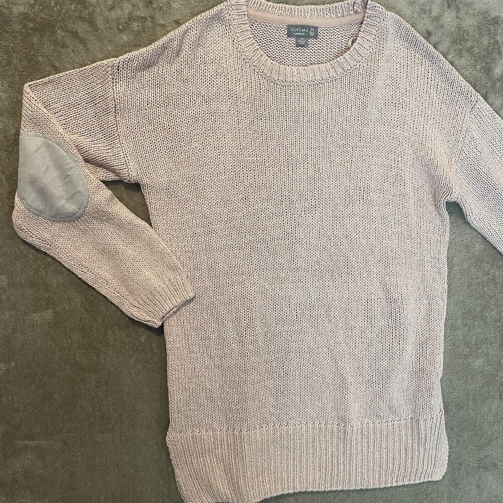 Cupcake Clothing Acrylic Blend Light Pink Knit Sweater Patch Sleeves Sz Medium